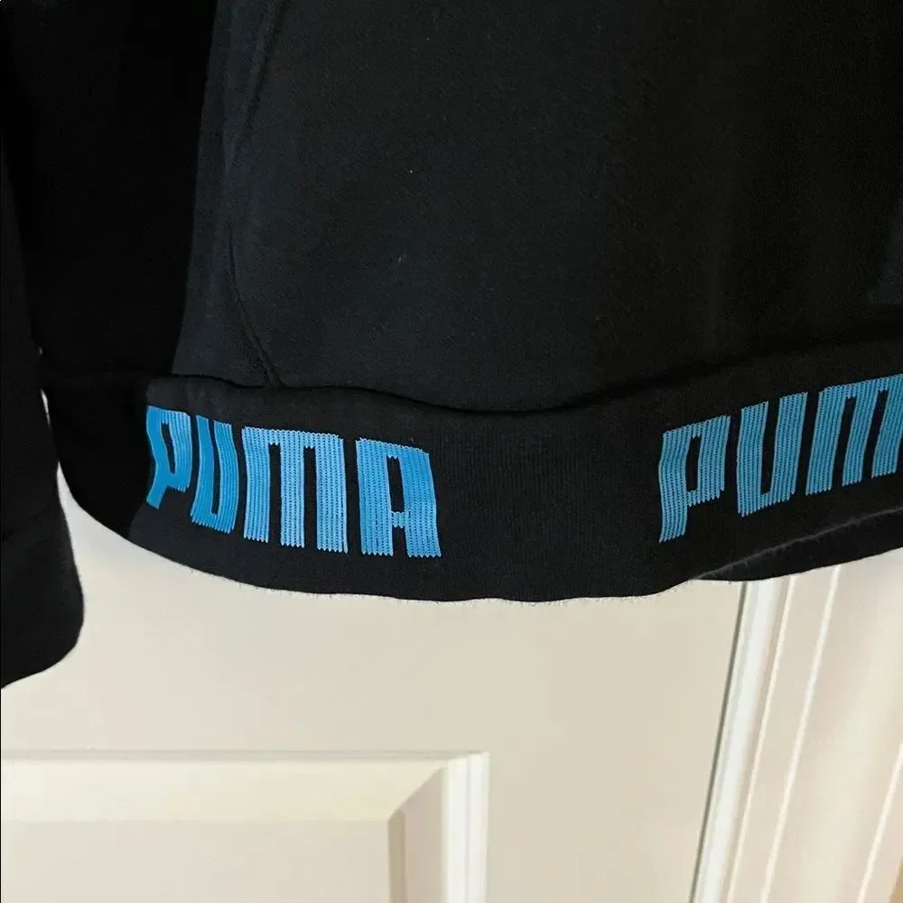Mens Puma Black Teal Cloud 9 Sweat Hooded hoodie jacket sweatshirt M